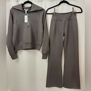 SPANX AirEssentials Shimmer Set- XS- Smoke Silver - Half Zip & Slim Flare